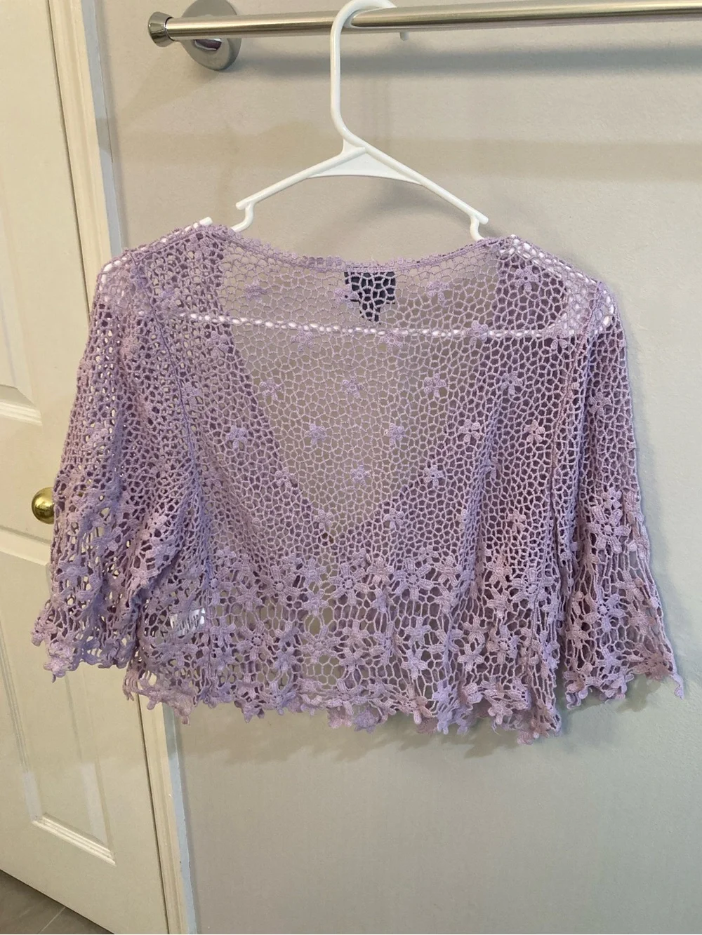 Rabbit Rabbit Rabbit Designs Purple Daisy Lace Cotton Crochet Cardigan M - Picture 3 of 6